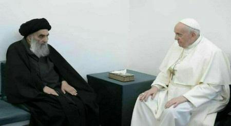 دیدار تاریخی آیت‌الله سیستانی و پاپ در نجف اشرف + عکس و فیلم