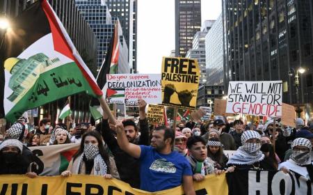 راهپیمایی حمایت از فلسطین در منهتن نیویورک + فیلم