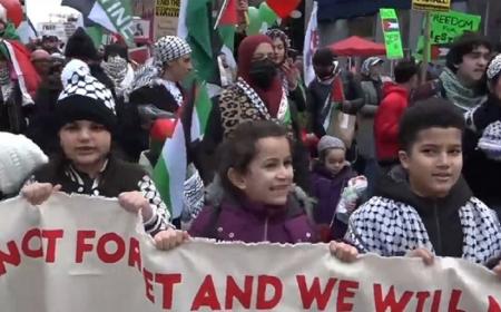حمایت کودکان نیویورکی از فلسطین + فیلم