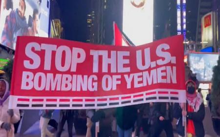 راهپیمایی آمریکایی‌ ها در حمایت از فلسطین و یمن + فیلم