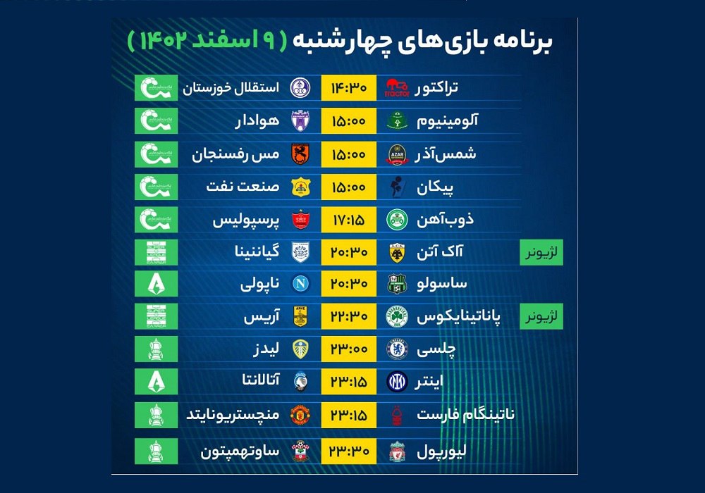 برنامه بازی‌‌‌‌‌‌‌‌‌‌های ورزشی امروز