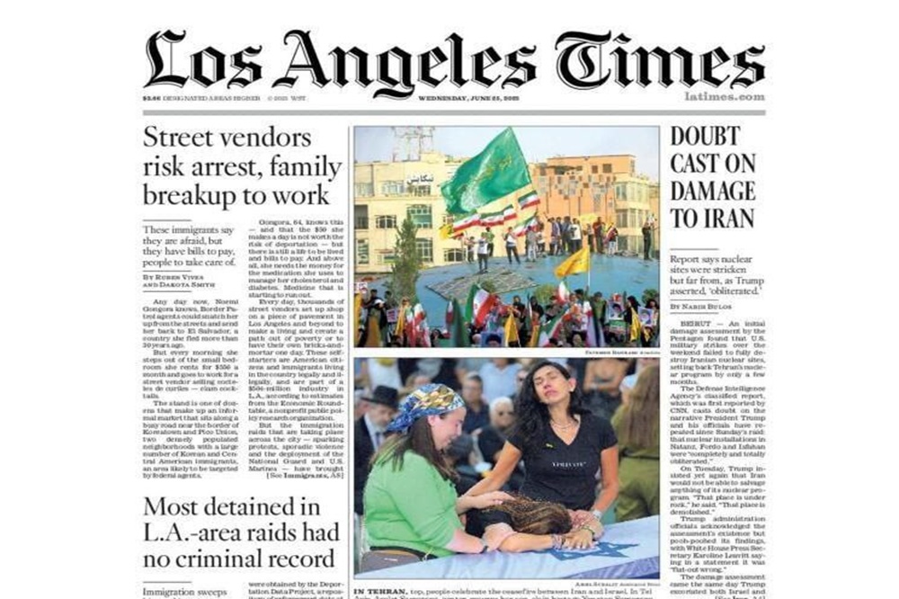 تصویر معنادار لسآنجلس تایمز در روایت توقف جنگ رژیم و ایران